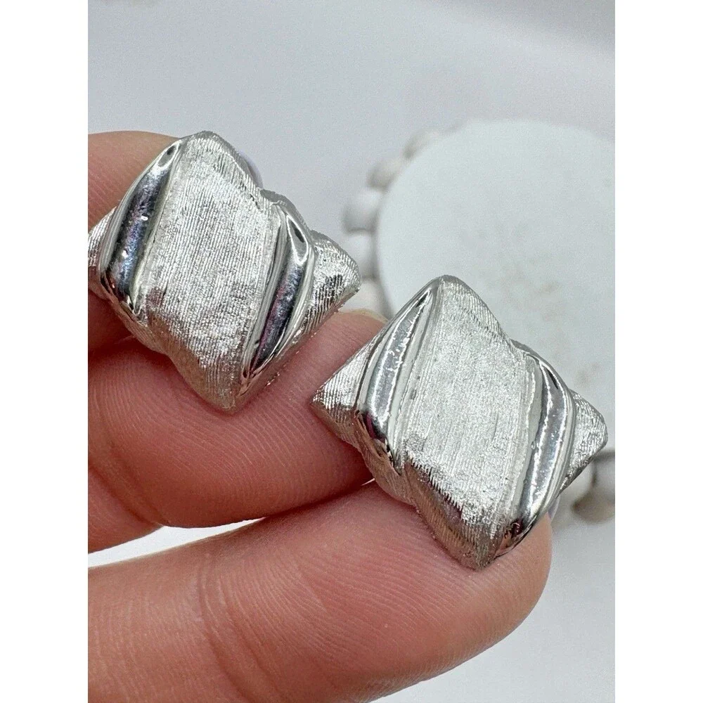 Swank Textured Silver Tone Wavy Rectangle Cufflinks MCM Mid Century Modern